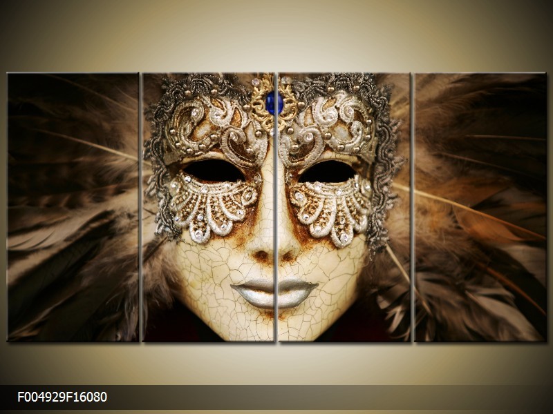 OP VOORRAAD Foto canvas schilderij Masker | Kleur: Bruin, Wit, Zwart | F004929