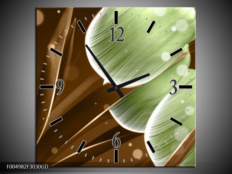 Wandklok op Glas Tulp | Kleur: Groen, Bruin | F004982CGD