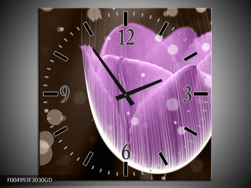 Wandklok op Glas Tulp | Kleur: Paars, Bruin | F004993CGD
