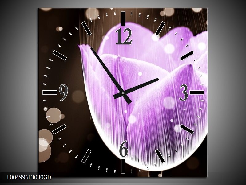 Wandklok op Glas Tulp | Kleur: Paars, Zwart | F004996CGD