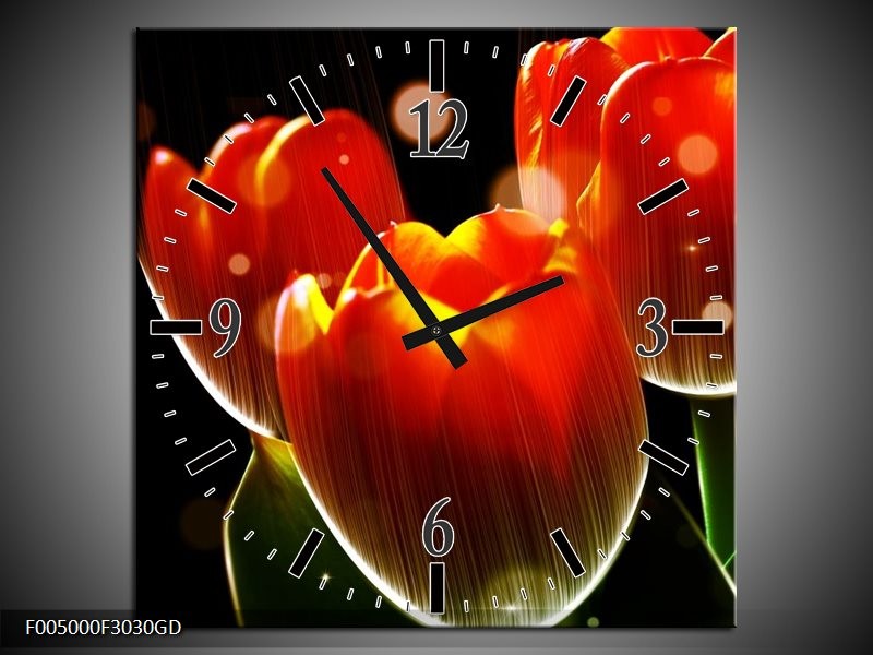 Wandklok op Glas Tulp | Kleur: Oranje, Geel, Rood | F005000CGD