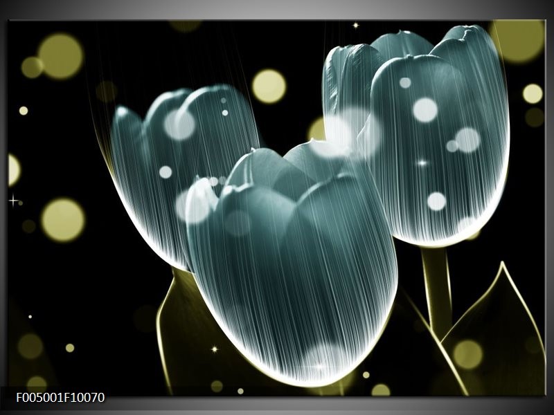 Foto canvas schilderij Tulp | Blauw, Zwart