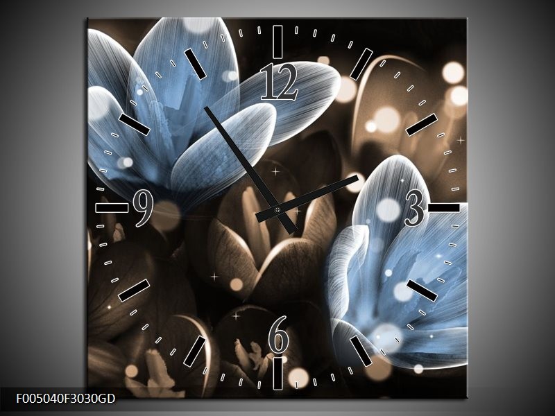 Wandklok op Glas Bloem | Kleur: Blauw, Grijs | F005040CGD