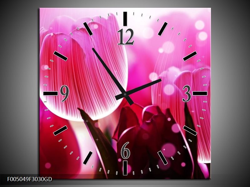 Wandklok op Glas Tulp | Kleur: Roze, Wit, Grijs | F005049CGD