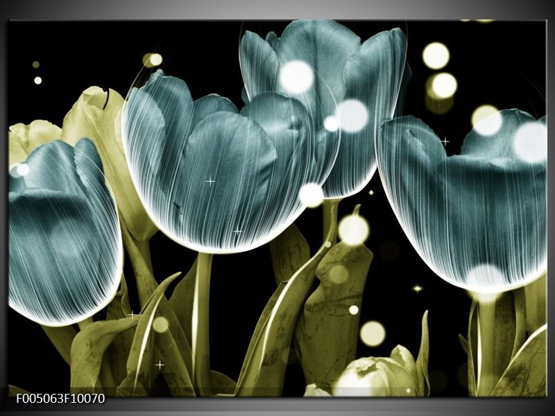 Glas schilderij Tulp | Blauw, Groen