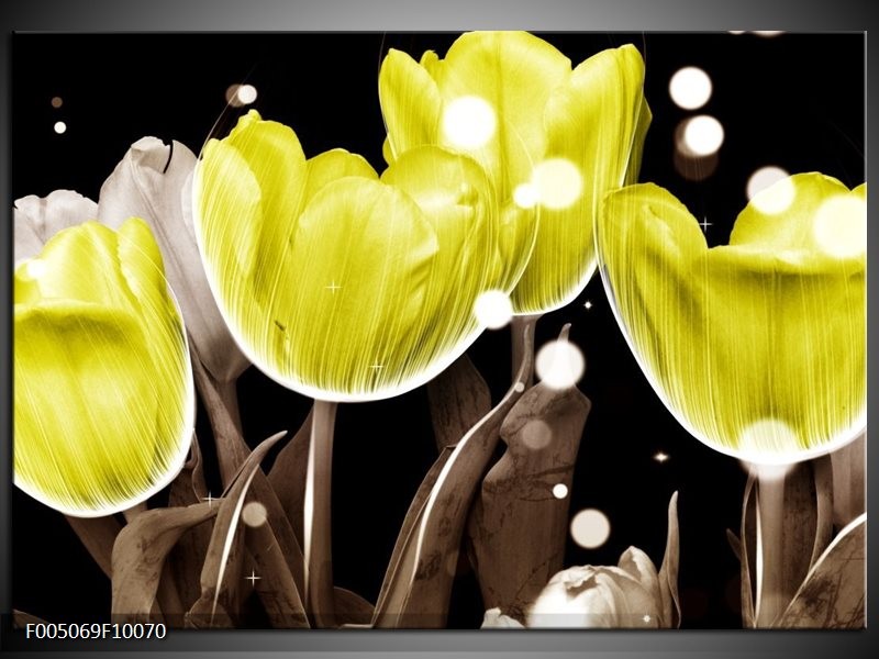 Foto canvas schilderij Tulp | Geel, Grijs