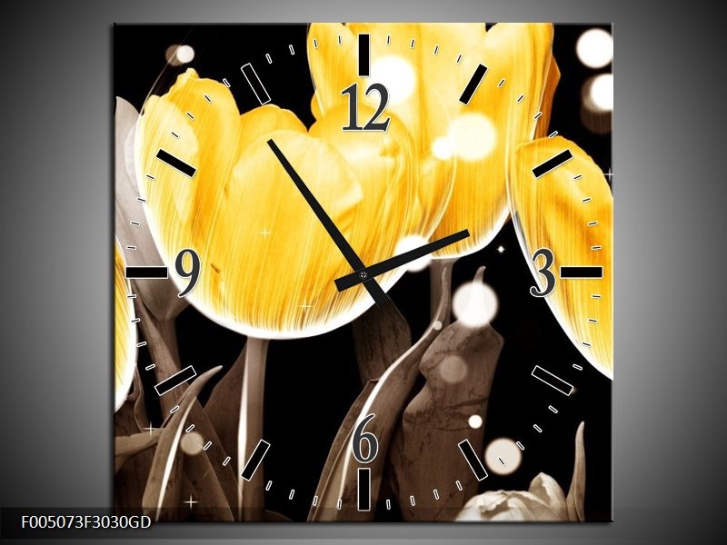 Wandklok op Glas Tulp | Kleur: Geel, Grijs | F005073CGD