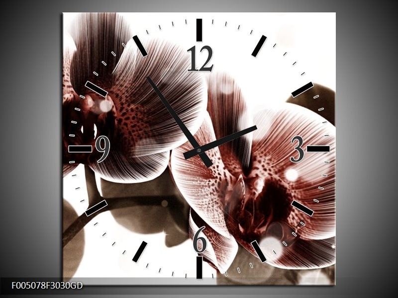 Wandklok op Glas Orchidee | Kleur: Bruin, Wit | F005078CGD