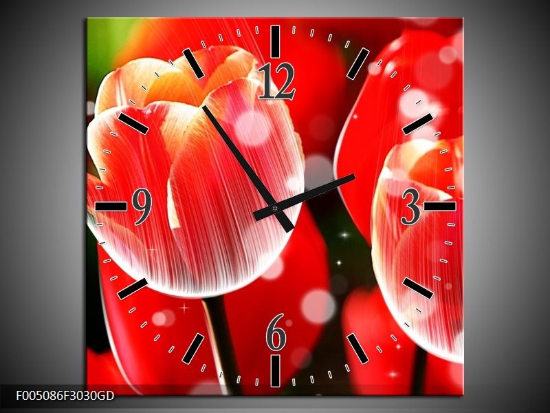 Wandklok op Glas Tulp | Kleur: Rood, Wit | F005086CGD