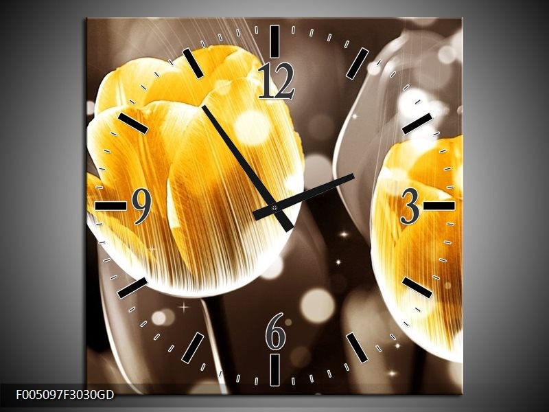 Wandklok op Glas Tulp | Kleur: Geel, Oranje, Bruin | F005097CGD