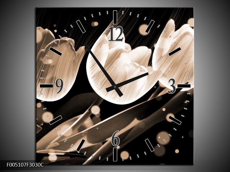 Wandklok op Canvas Tulp | Kleur: Wit, Zwart, Grijs | F005107C