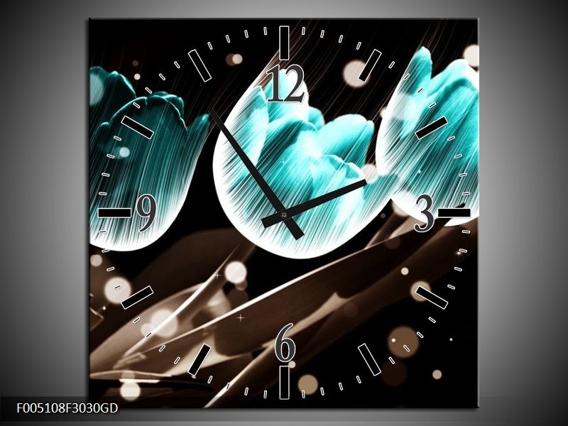 Wandklok op Glas Tulp | Kleur: Blauw, Zwart | F005108CGD