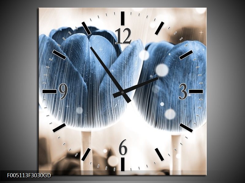 Wandklok op Glas Tulp | Kleur: Blauw, Wit | F005113CGD