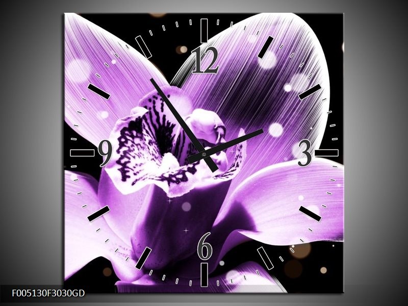 Wandklok op Glas Iris | Kleur: Paars, Zwart | F005130CGD