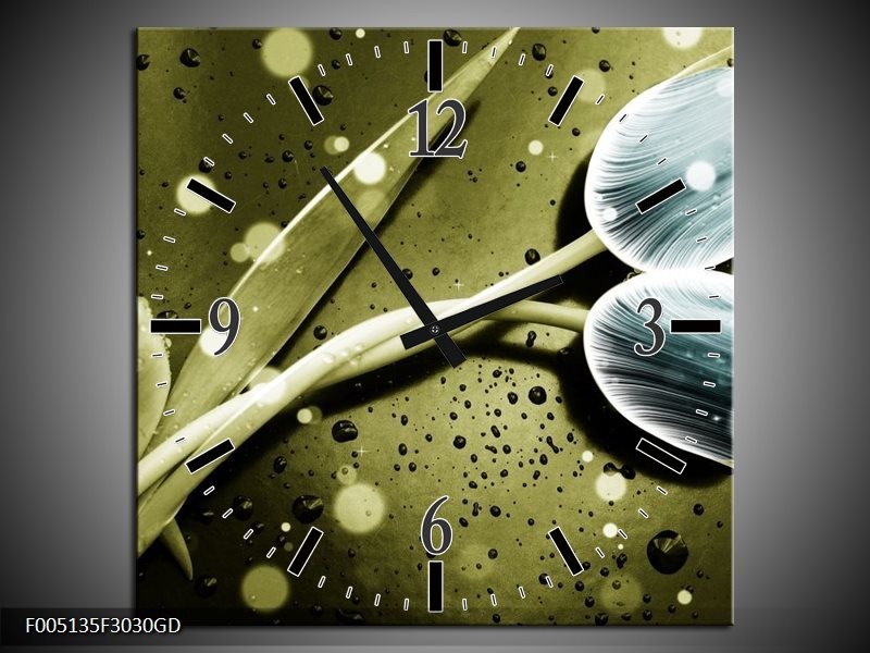 Wandklok op Glas Tulp | Kleur: Blauw, Groen, Grijs | F005135CGD