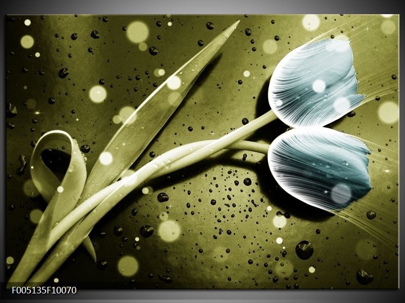 Glas schilderij Tulp | Blauw, Groen, Grijs