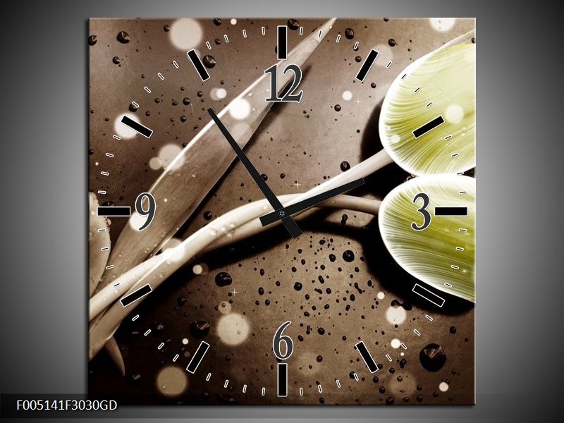 Wandklok op Glas Tulp | Kleur: Geel, Grijs | F005141CGD