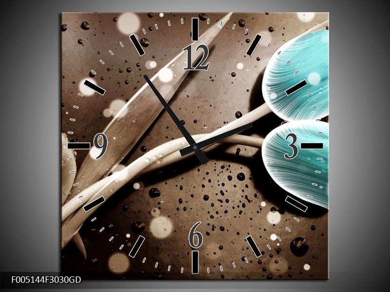 Wandklok op Glas Tulp | Kleur: Blauw, Grijs | F005144CGD