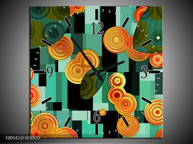 Wandklok op Glas Modern | Kleur: Groen, Oranje, Zwart | F005421CGD