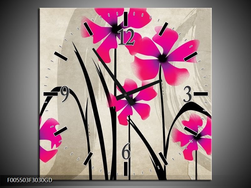 Wandklok op Glas Bloem | Kleur: Roze, Zwart, Creme | F005503CGD