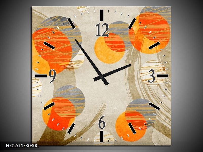 Wandklok op Canvas Art | Kleur: Oranje, Grijs, Geel | F005511C