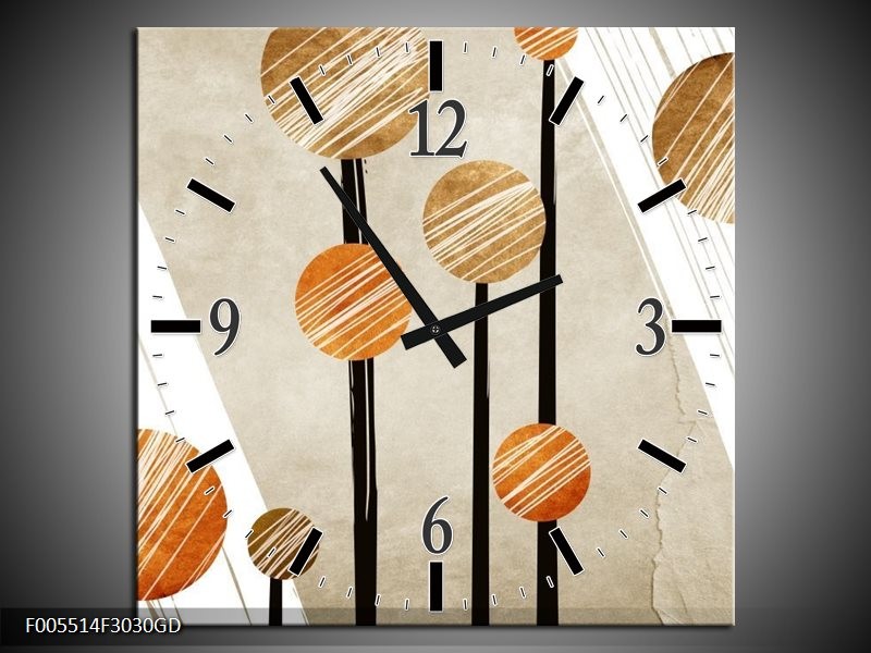 Wandklok op Glas Art | Kleur: Grijs, Bruin, Wit | F005514CGD