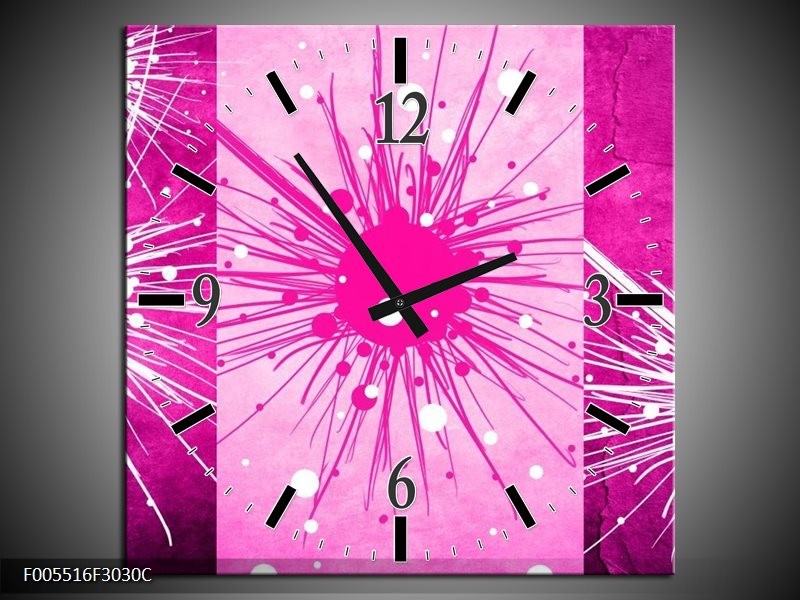 Wandklok op Canvas Art | Kleur: Roze, Paars, Wit | F005516C