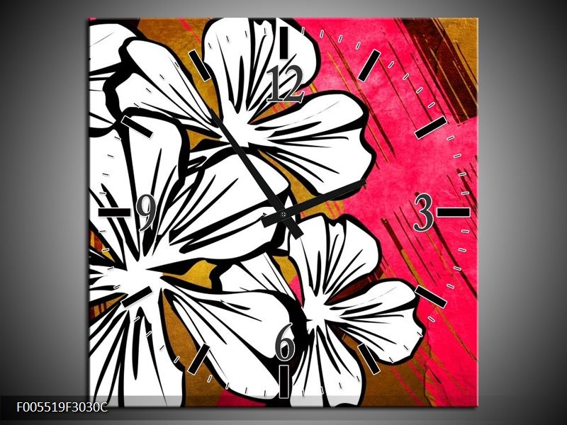 Wandklok op Canvas Art | Kleur: Wit, Roze, Bruin | F005519C