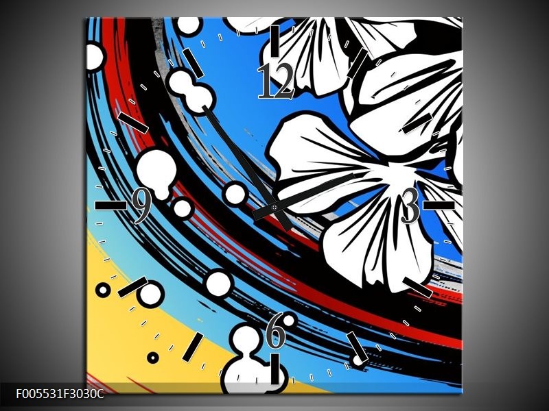 Wandklok op Canvas Art | Kleur: Blauw, Wit, Zwart | F005531C