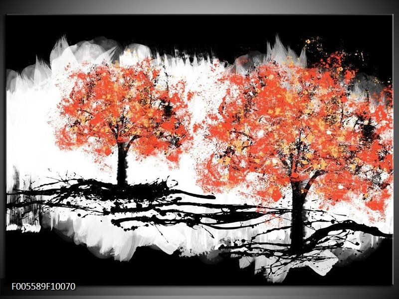 Foto canvas schilderij Bomen | Oranje, Zwart, Wit
