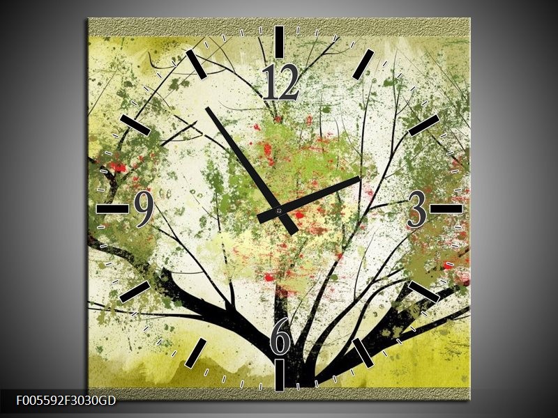 Wandklok op Glas Bomen | Kleur: Groen, Zwart | F005592CGD