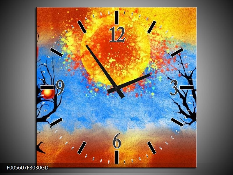 Wandklok op Glas Art | Kleur: Blauw, Oranje, Zwart | F005607CGD
