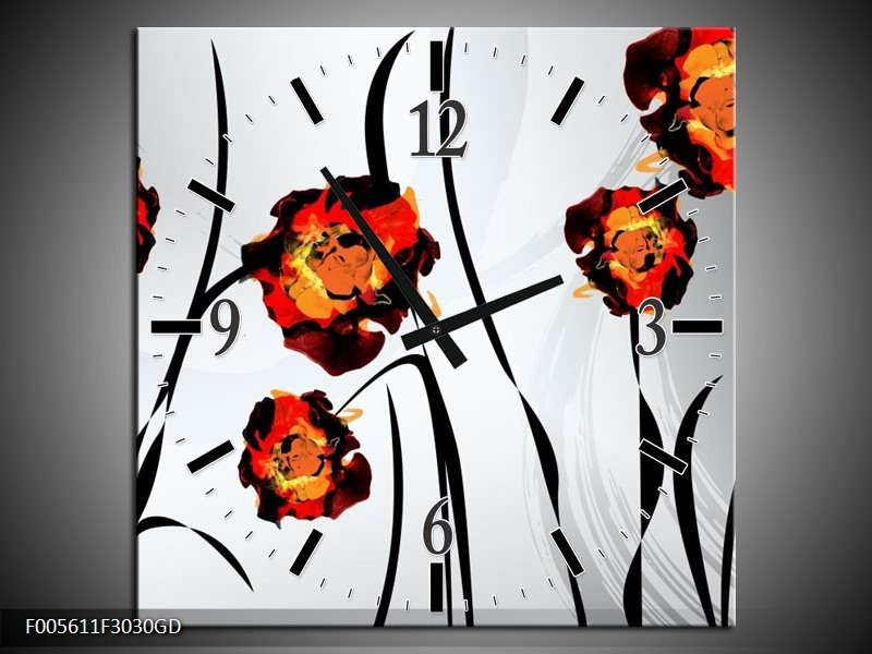 Wandklok op Glas Tulp | Kleur: Grijs, Oranje, Zwart | F005611CGD