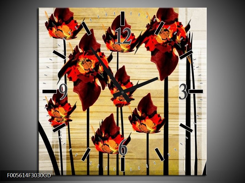 Wandklok op Glas Tulp | Kleur: Oranje, Zwart, Bruin | F005614CGD