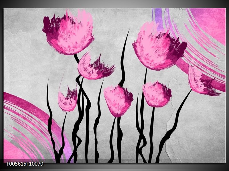 Foto canvas schilderij Tulp | Grijs, Roze, Zwart