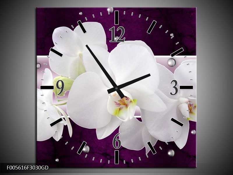 Wandklok op Glas Orchidee | Kleur: Zwart, Wit, Paars | F005616CGD