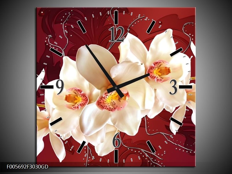 Wandklok op Glas Orchidee | Kleur: Rood, Wit, Creme | F005692CGD