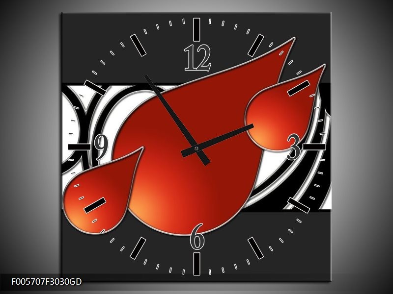 Wandklok op Glas Art | Kleur: Rood, Zwart, Wit | F005707CGD