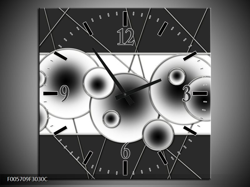 Wandklok op Canvas Cirkel | Kleur: Zwart, Wit | F005709C