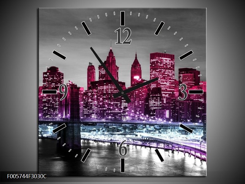 Wandklok op Canvas New York | Kleur: Paars, Zwart | F005744C