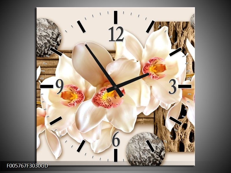 Wandklok op Glas Orchidee | Kleur: Creme, Bruin | F005767CGD