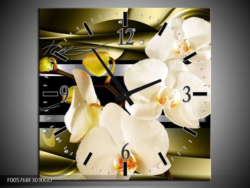 Wandklok op Glas Orchidee | Kleur: Groen, Creme | F005768CGD