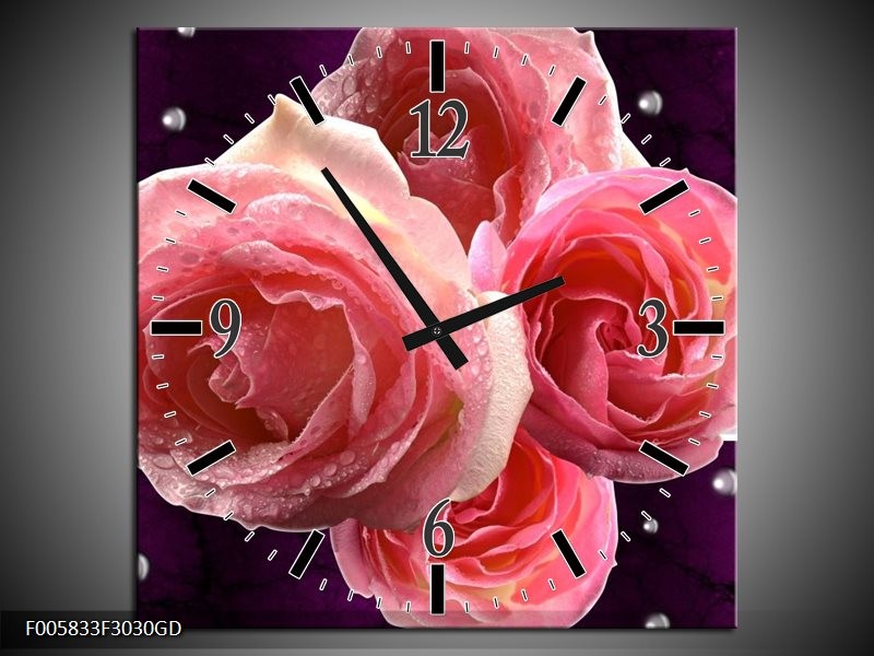 Wandklok op Glas Roos | Kleur: Paars, Roze | F005833CGD