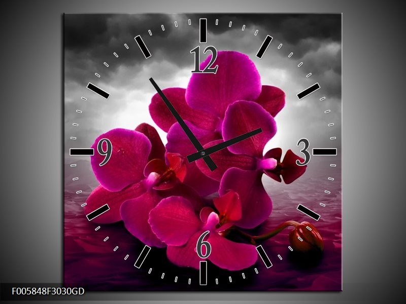 Wandklok op Glas Orchidee | Kleur: Rood, Grijs, Paars | F005848CGD