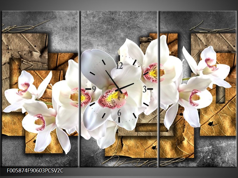 OP VOORRAAD  Wandklok op Canvas Orchidee | 90X60cm PCSV2C | F005874C