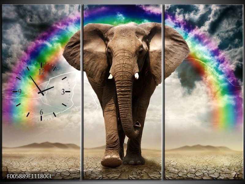 OP VOORRAAD  Wandklok op Canvas Olifant | 111x80cm CL | F005889CL