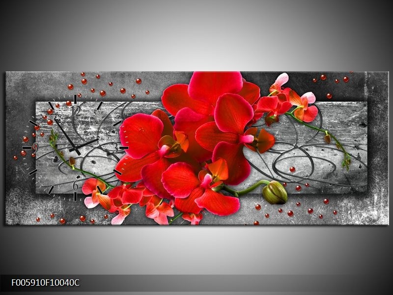 Klok schilderij Orchidee | Rood, Grijs | 100x40cm 1Luik
