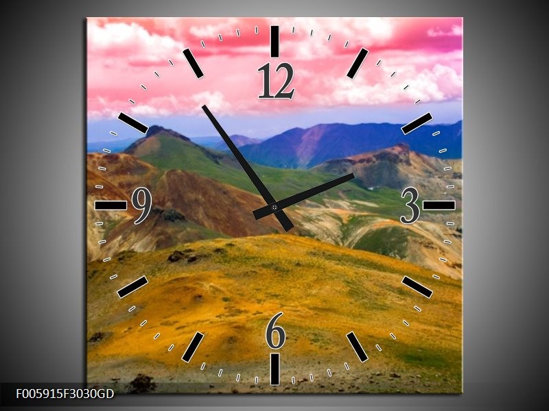 Wandklok op Glas Bergen | Roze, Blauw, Groen | F005915CGD