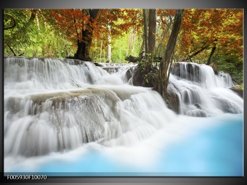 Glas schilderij Waterval | Blauw, Bruin, Grijs