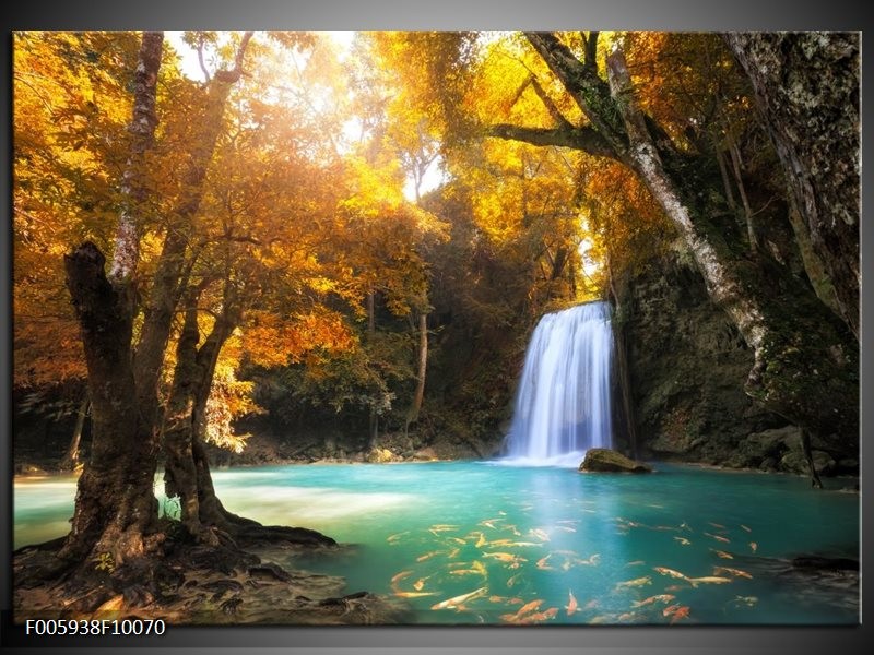 Foto canvas schilderij Waterval | Blauw, Geel, Grijs